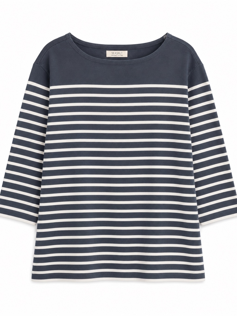 Seasalt Cornwall Sailor Stripe Organic Cotton Top Breton Blue White Size 18